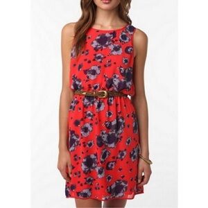 Urban Outfitters Pins & Needles Red Floral Elastic Waist Shift Dress• Small